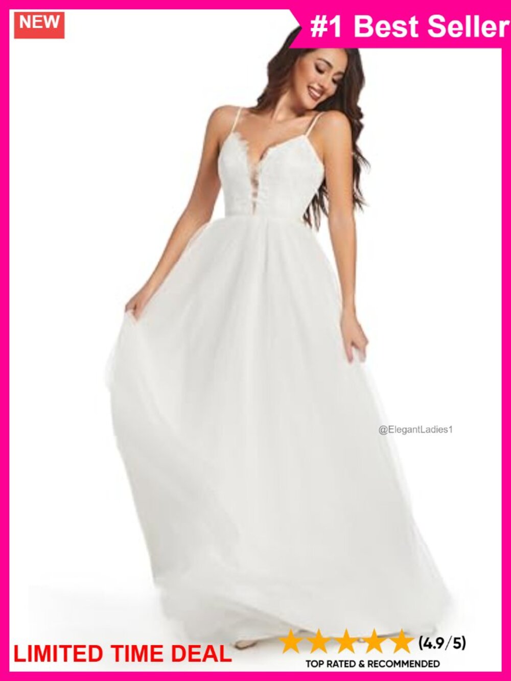 Lace Tulle A-Line Wedding Dress Sleeveless V-Neck Backless Beach Bridal Gown
